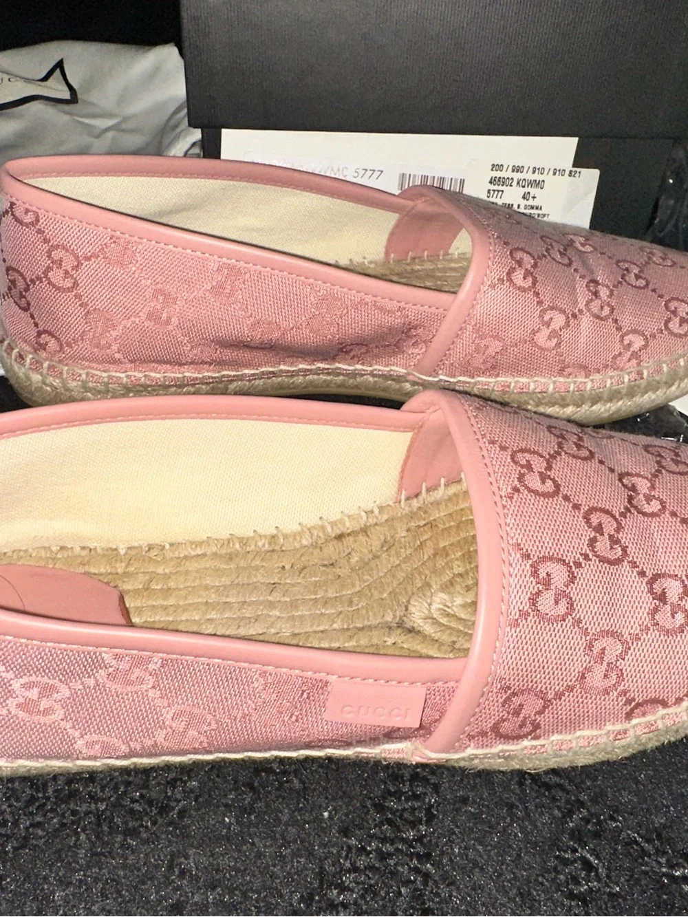 Authentic Gucci GG Canvas Pink Espadrille Flat Women’s Shoes